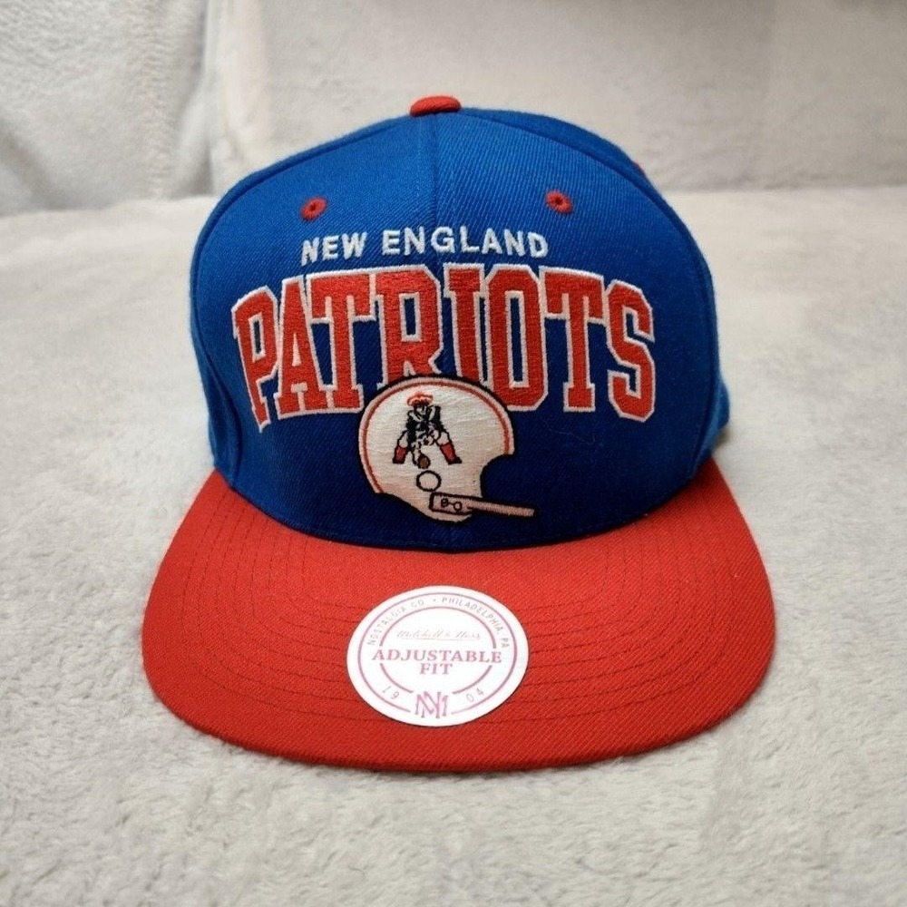 New England Patriots Hat Cap Snap Back Mitchell & Ness Mens Blue Vintage Style